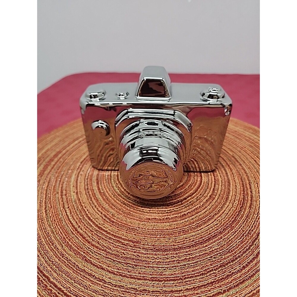 Chrome Painted Ceramic Retro Camera Decorative Shelf Sitter MCM Style